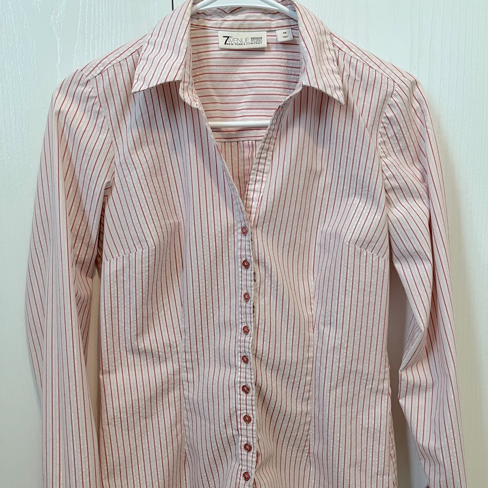 Pink and White Striped Button Down with Silver Accent Stripes